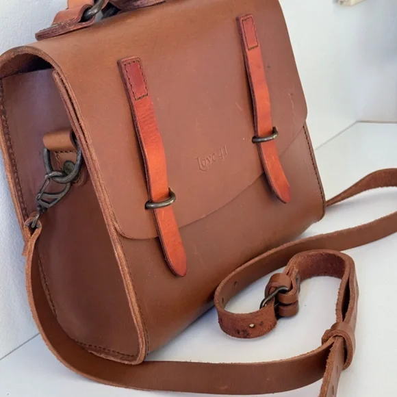 Love 41 Leather Brown Satchel Crossbody Bag Handmade Rustic Purse Rustic - Picture 6 of 15